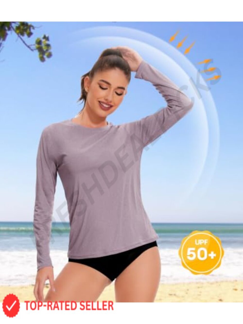 6 Pack Women's Long Sleeve Dry Fit UPF 50+ Rash Guard Sun Protection Swim Tee - Picture 2 of 5